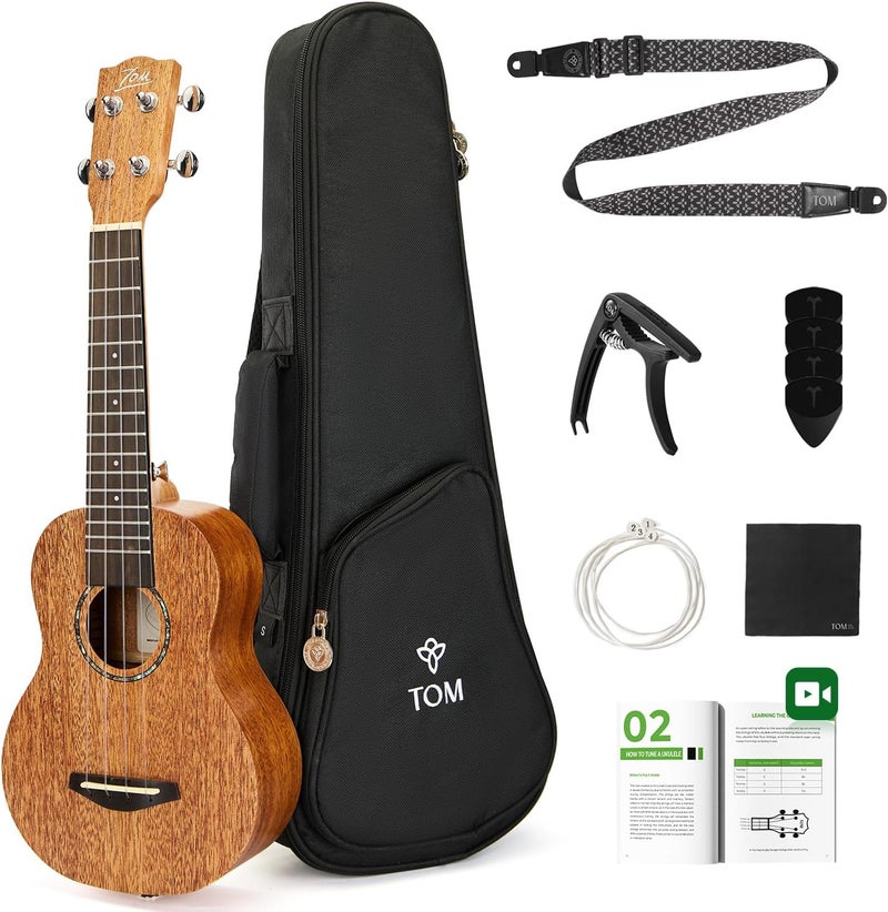 TOM 21" Soprano Ukulele –Full Beginner Kit Includes Quick Locking Strap, Solid Top Mahogany Professional Ukelele for Kids & Adults, Rich Tone with D’Addario Strings(AM5-S) - Image 1
